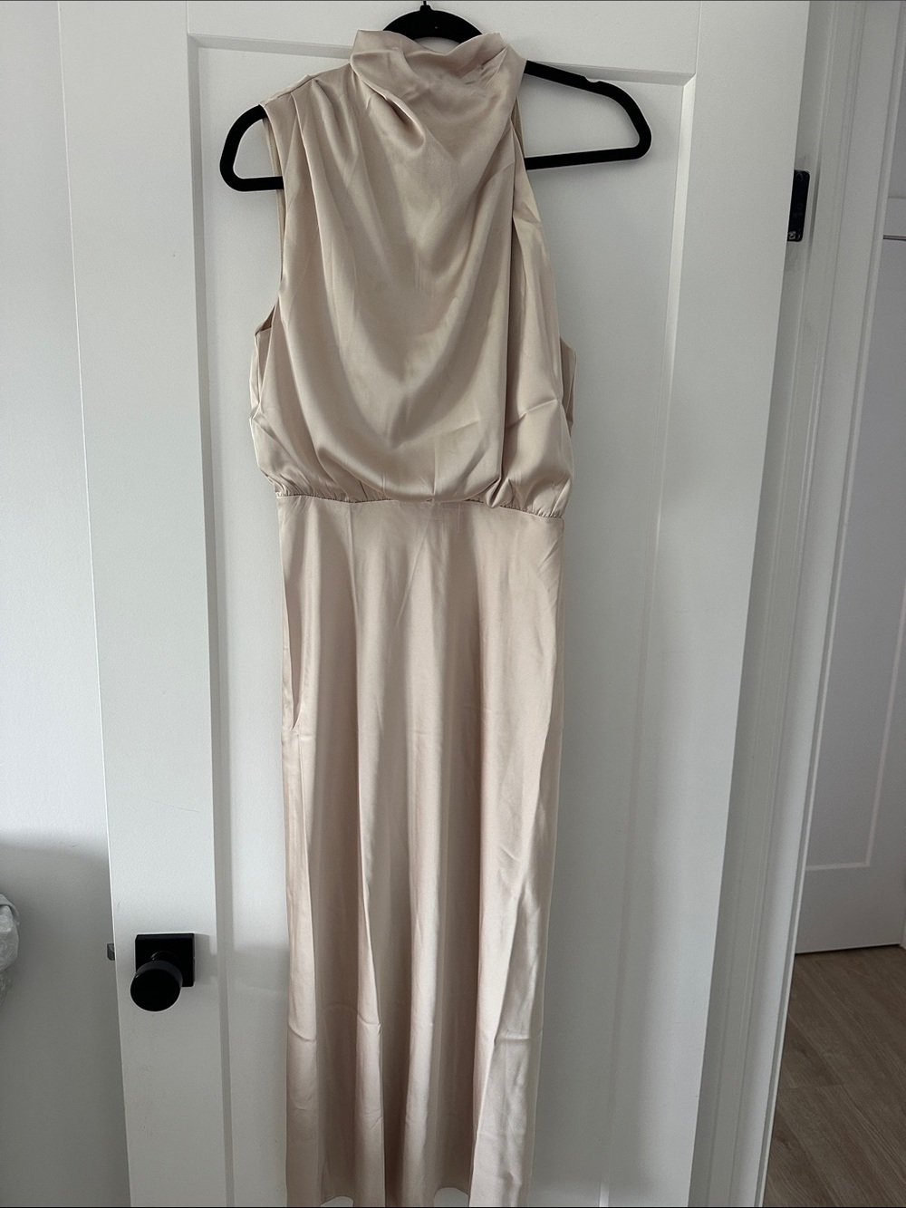 Billy J- Esther Maxi Dress. Sleeveless High-Neck Women’s Dress in Champagne